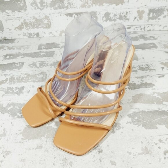 NEW Nine West Getcha 3 Heeled Brown Faux Leather Block Heel Summer Sandals D462 - Picture 2 of 14